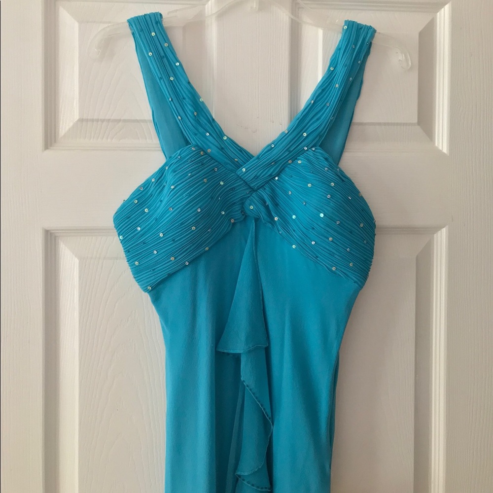 Cache Blue Embellished Chiffon Ruffle Dress